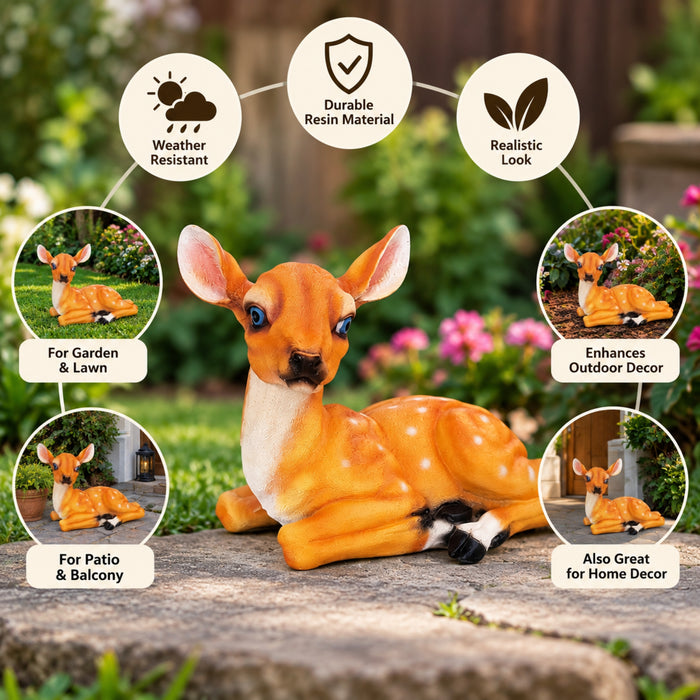 Resting Deer Garden Statue – Outdoor Decorative Animal Figurine for Lawn and Garden