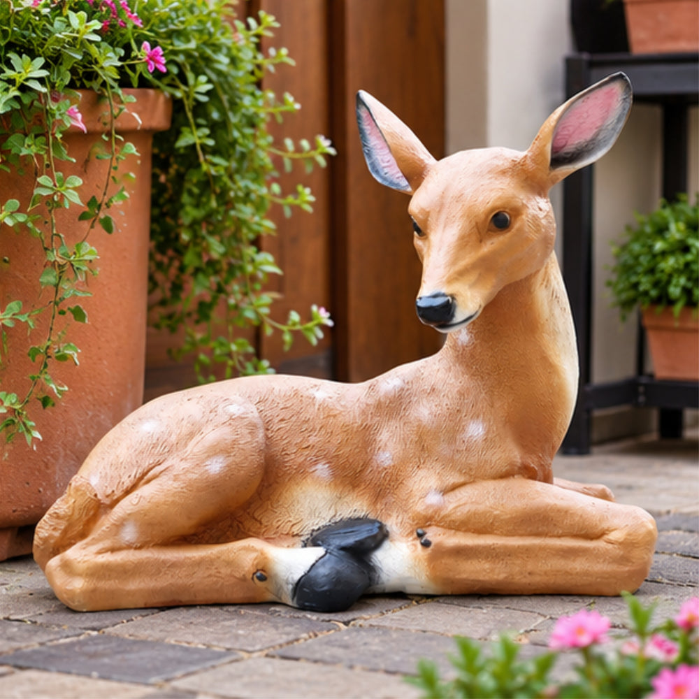 Reclining Fawn Garden Statue – Resting Deer Outdoor Decor for Lawn & Patio