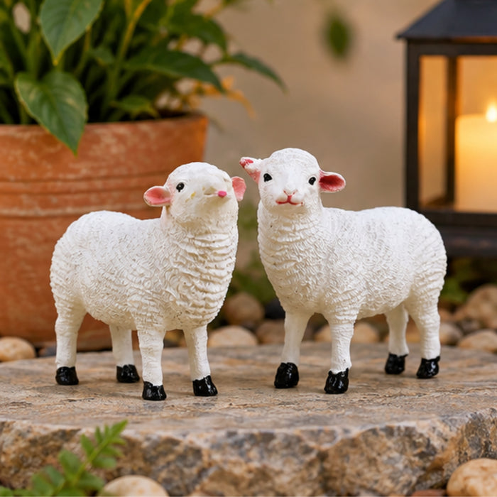 Cute Little White Sheep Figurines (Set of 2) – Resin Animal Statues for Home & Fairy Garden Decor