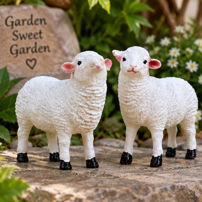 Cute Little White Sheep Figurines (Set of 2) – Resin Animal Statues for Home & Fairy Garden Decor