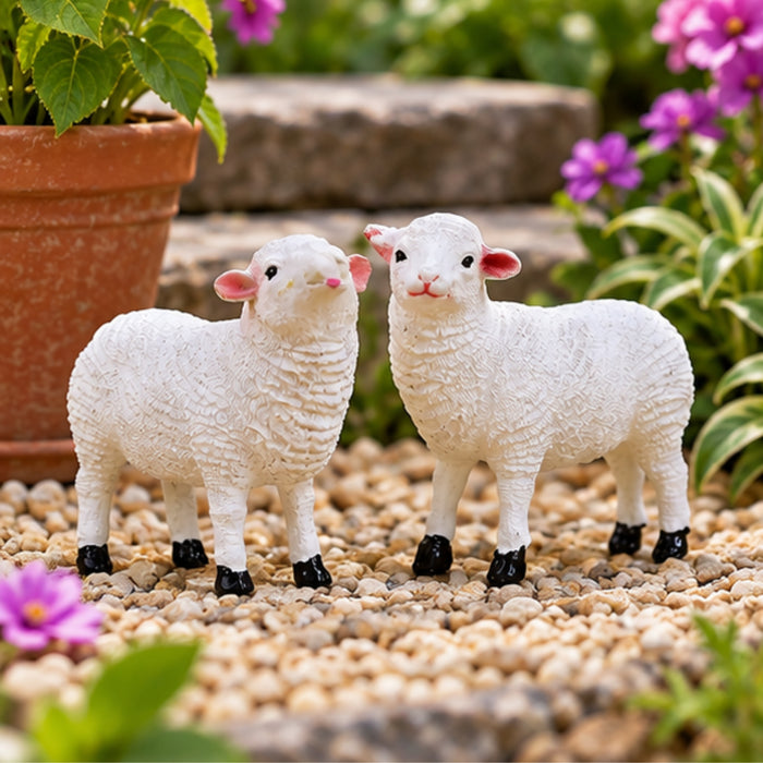 Cute Little White Sheep Figurines (Set of 2) – Resin Animal Statues for Home & Fairy Garden Decor
