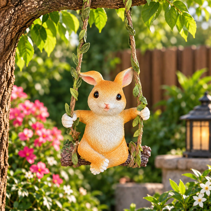 Resin Rabbit on Swing Hanging  Decor
