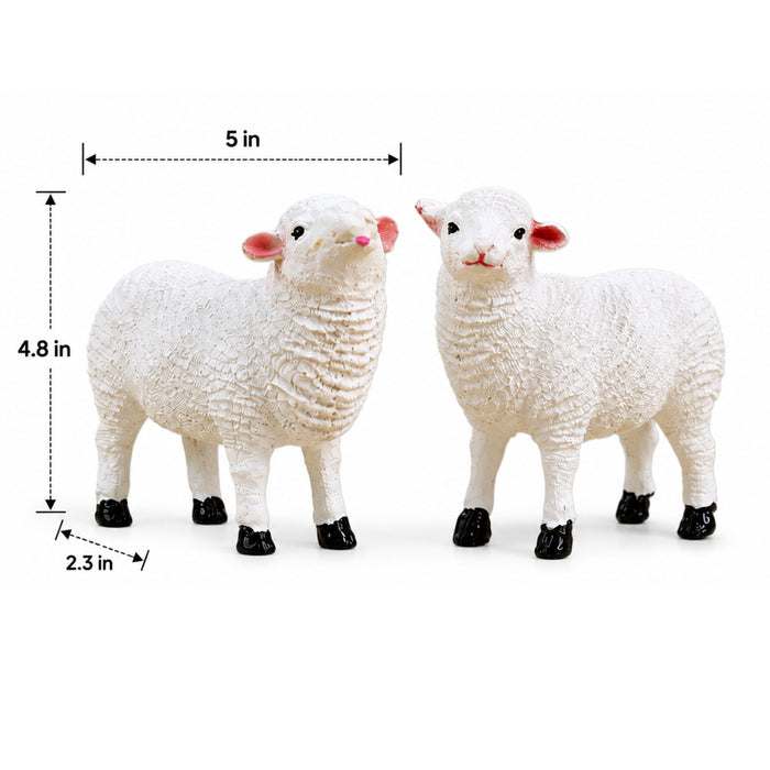 Cute Little White Sheep Figurines (Set of 2) – Resin Animal Statues for Home & Fairy Garden Decor
