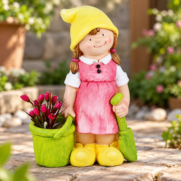 Girl With Spade & Bucket Pot Planter (Yellow)