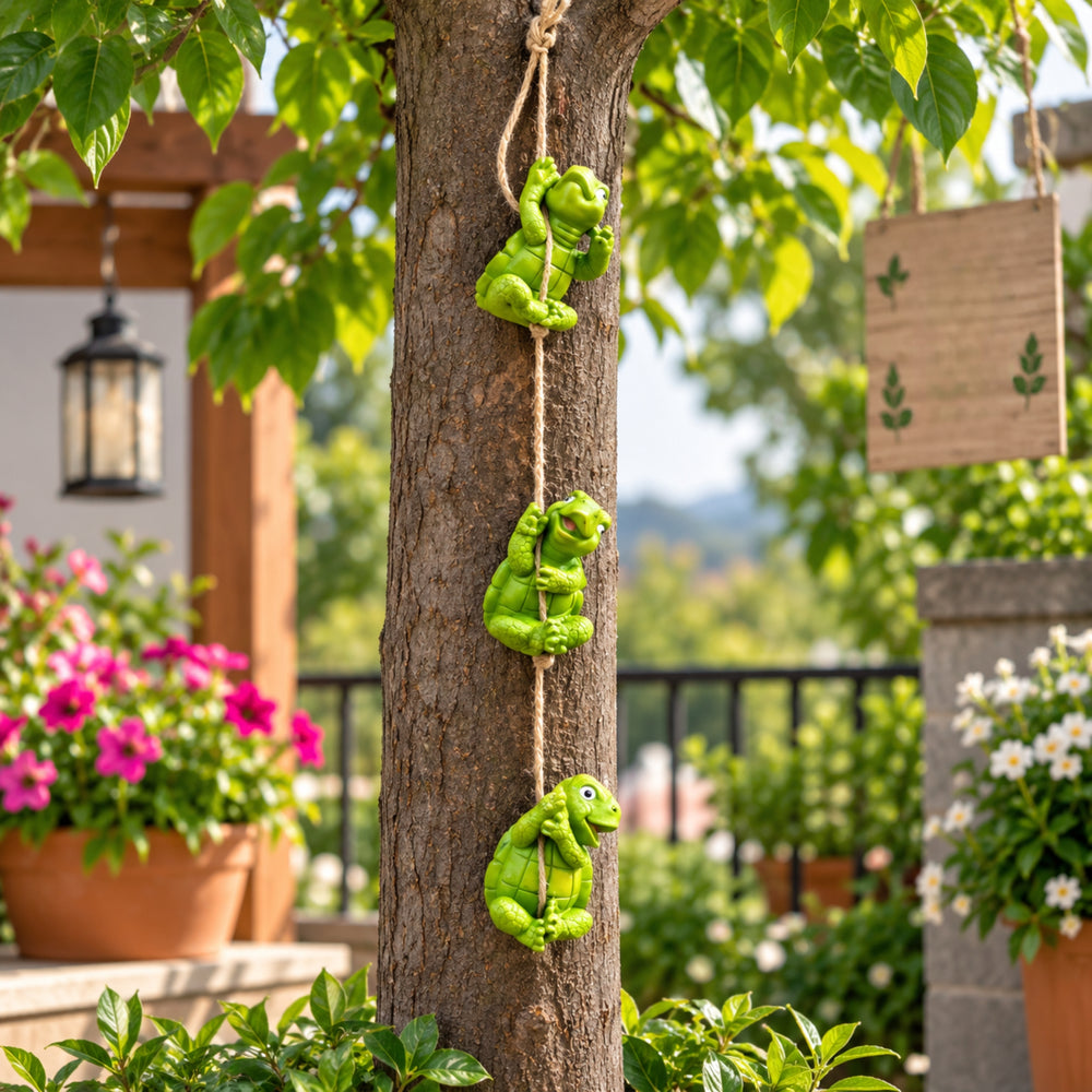  Hanging Turtle Trio Garden Statues | Set of 3 Resin Climbing Turtles Outdoor Decor for Patio, Yard, and Tree - Whimsical Animal Figurines Hanging Ornament for Garden or Balcony Decor