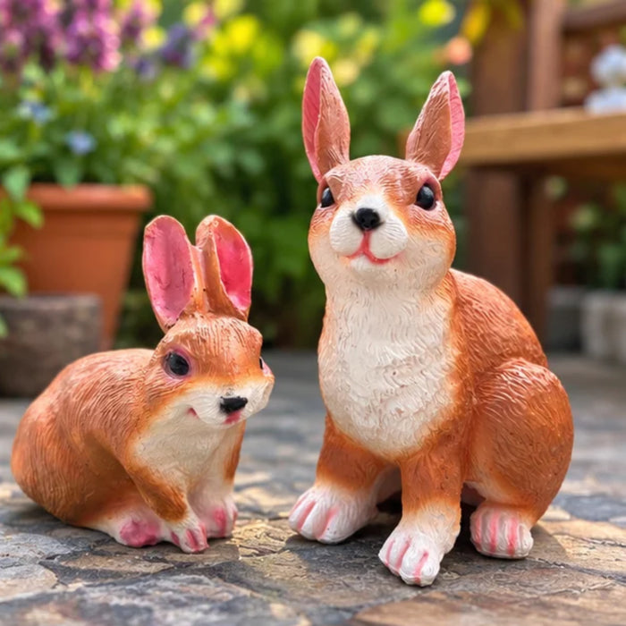 7 inch Rabbit Set of 2, for Garden Décor| White , Light Brown, Dark Brown