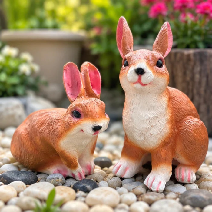 7 inch Rabbit Set of 2, for Garden Décor| White , Light Brown, Dark Brown