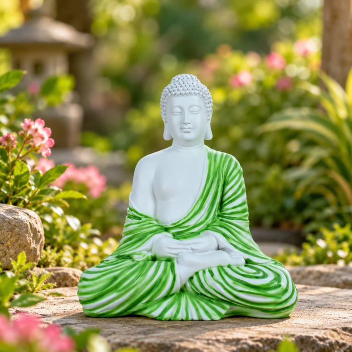 14 inches Ashirvad Avastha Buddha Resin Statue, (Beige) showpiece, Gift