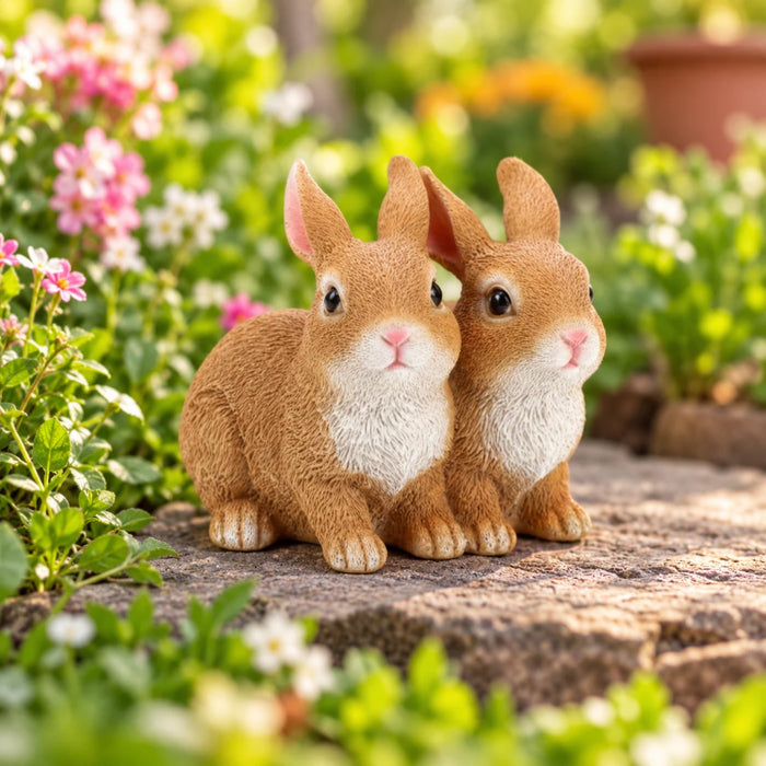 Realistic Double White Joint Bunny Figurine
