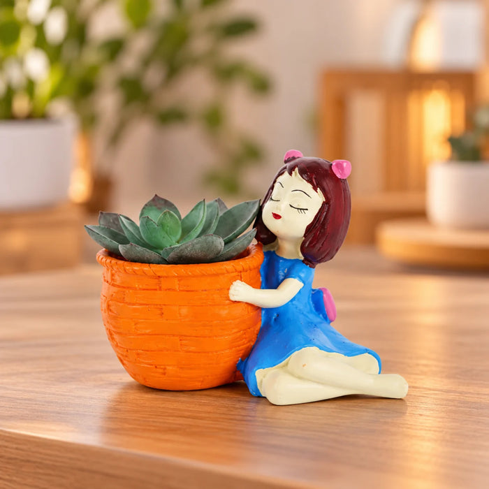 Girl Resin Succulent Planter for Home, Balcony and Garden Decoration (Multicolour, Standard), 1 Piece