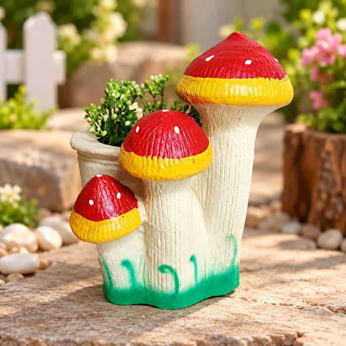 Mushroom Pot for Small Plants and Succulents (Red)- Resin
