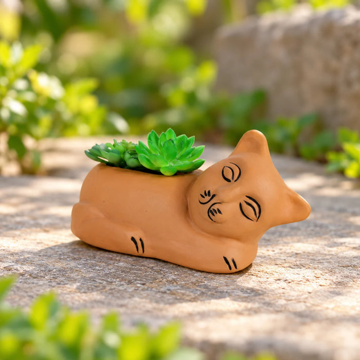 Terracotta Cat Pot for Small Plants & Succulents