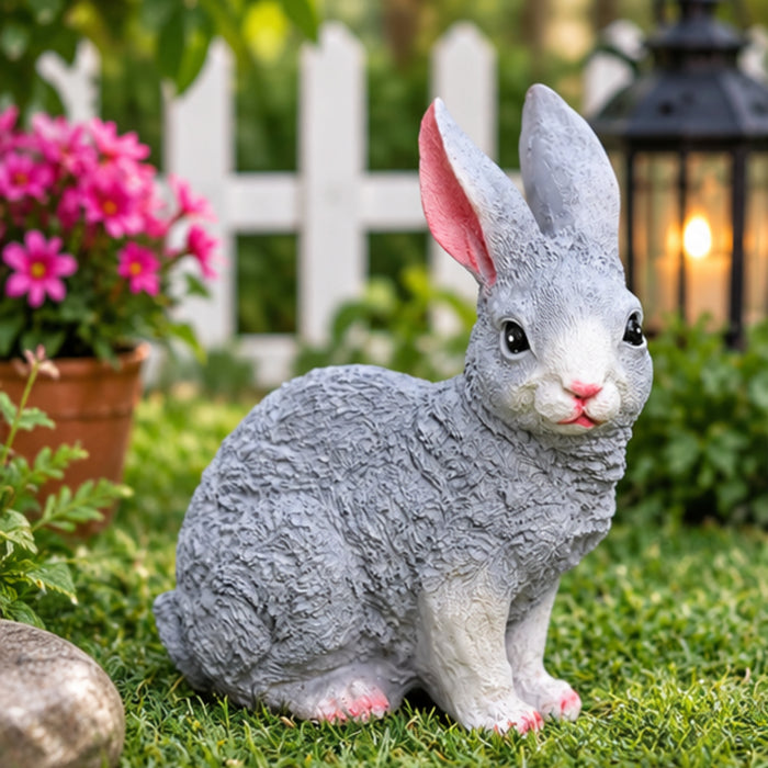 Resin Garden Decor Cute Sitting Rabbit Statue (Grey)