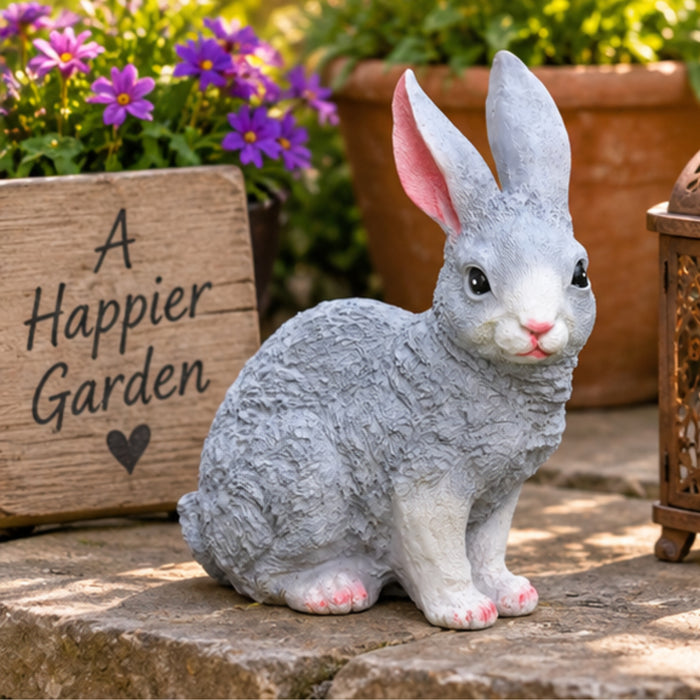 Resin Garden Decor Cute Sitting Rabbit Statue (Grey)