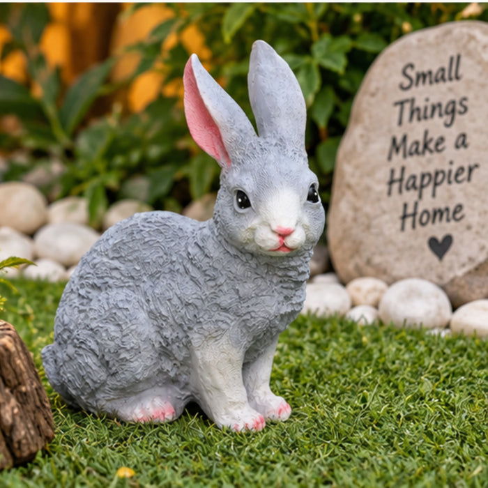 Resin Garden Decor Cute Sitting Rabbit Statue (Grey)