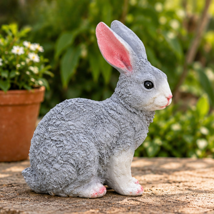Resin Garden Decor Cute Sitting Rabbit Statue (Grey)