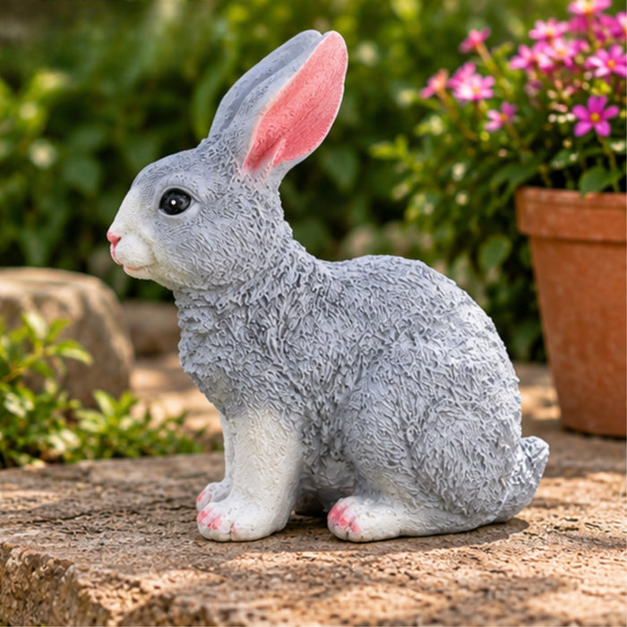 Resin Garden Decor Cute Sitting Rabbit Statue (Grey)