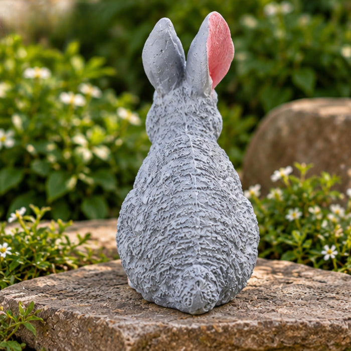 Resin Garden Decor Cute Sitting Rabbit Statue (Grey)