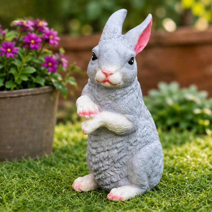 Resin garden decor Cute Standing Rabbit (Grey)