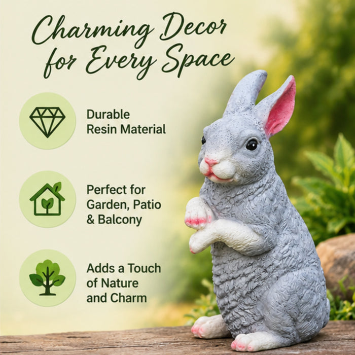 Resin garden decor Cute Standing Rabbit (Grey)