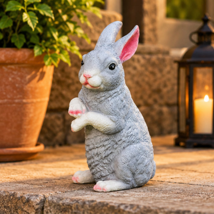 Resin garden decor Cute Standing Rabbit (Grey)