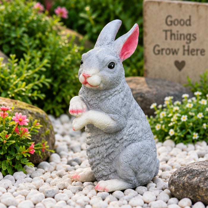Resin garden decor Cute Standing Rabbit (Grey)