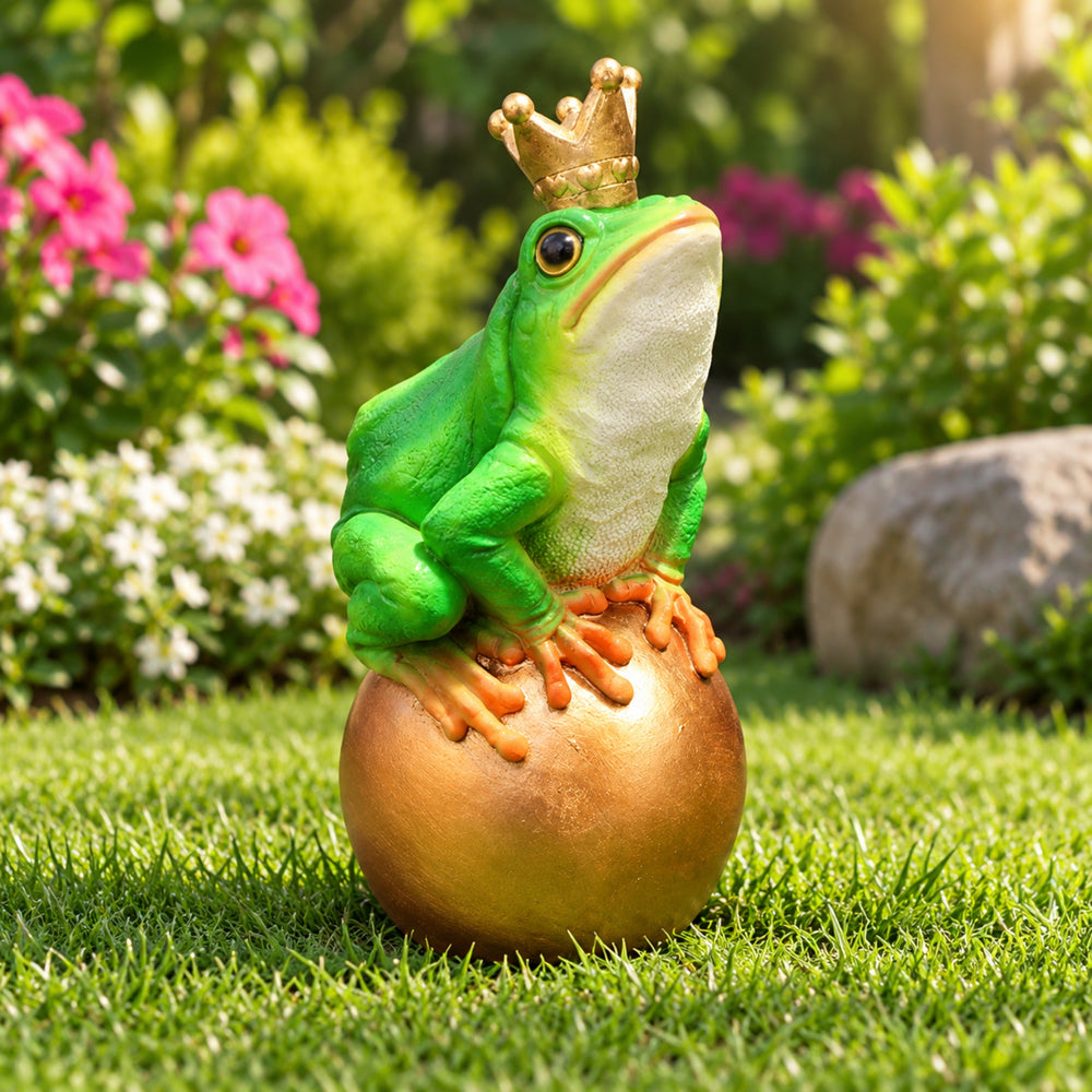 Resin King Frog on Golden Ball , Multicolour