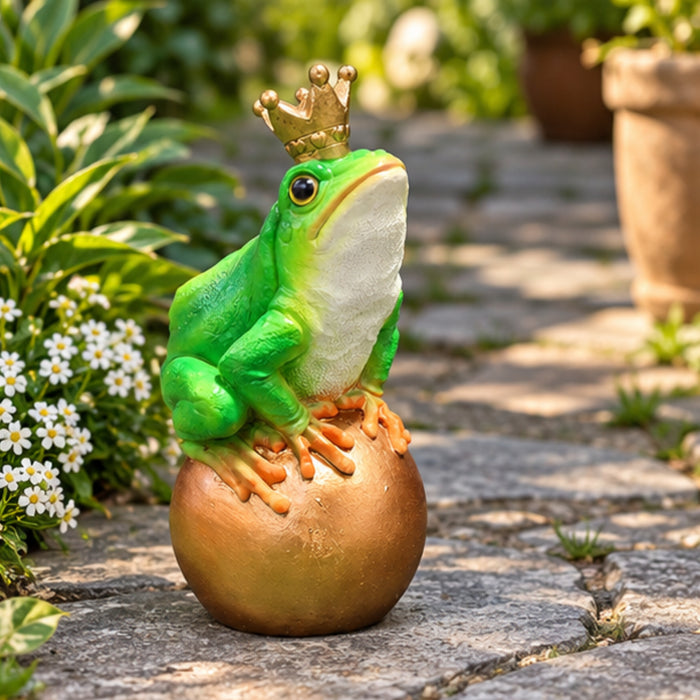 Resin King Frog on Golden Ball , Multicolour