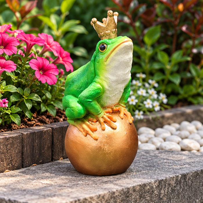Resin King Frog on Golden Ball , Multicolour
