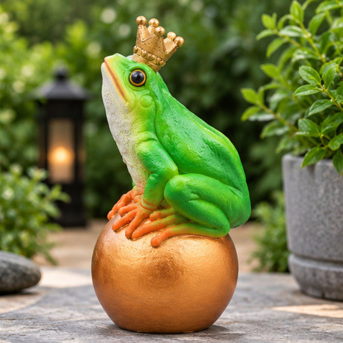 Resin King Frog on Golden Ball , Multicolour