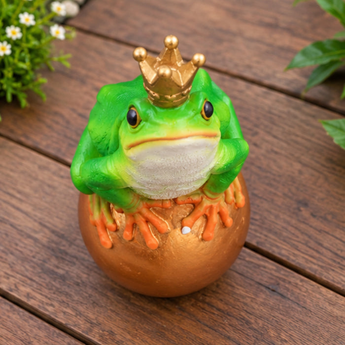 Resin King Frog on Golden Ball , Multicolour