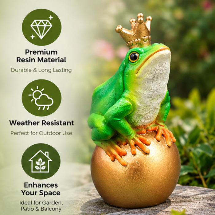 Resin King Frog on Golden Ball , Multicolour