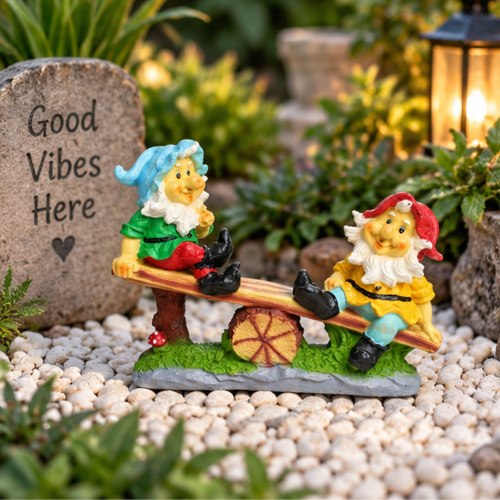 Gnome/Dwarf On Seesaw Statue for Garden Decoration