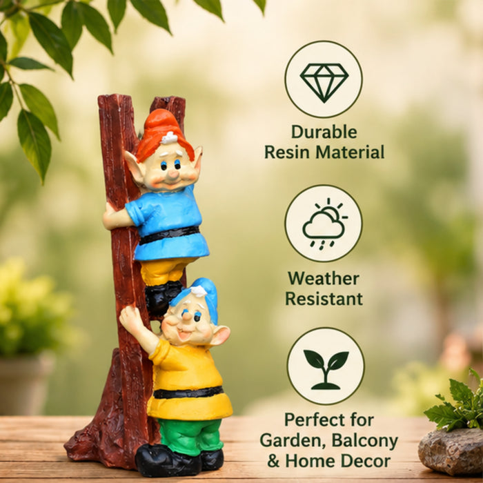 Gnomes, Dwarf, Santa Climbing Stairs Statue | Material Resin | Size 11.6 Inches