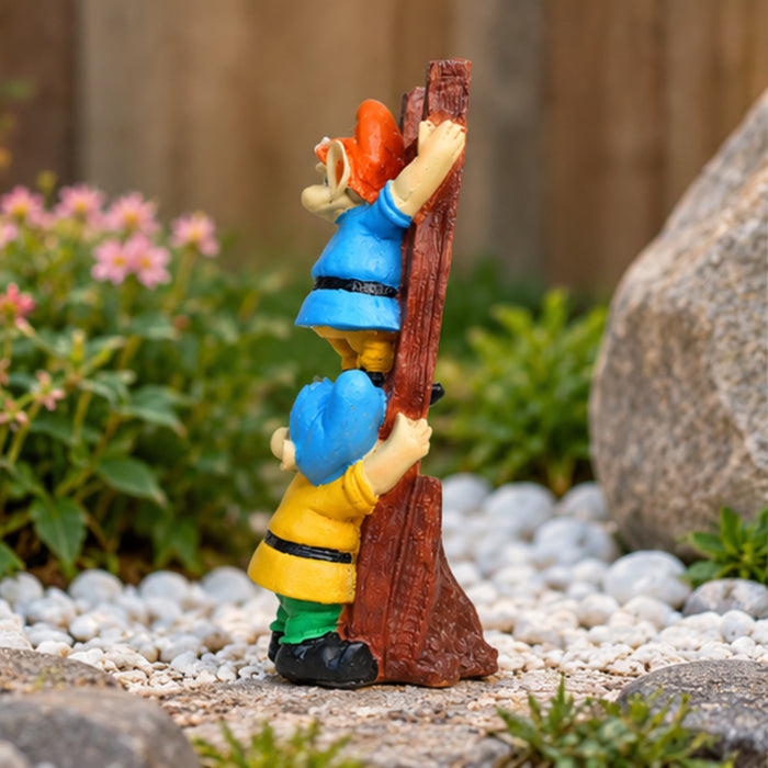 Gnomes, Dwarf, Santa Climbing Stairs Statue | Material Resin | Size 11.6 Inches