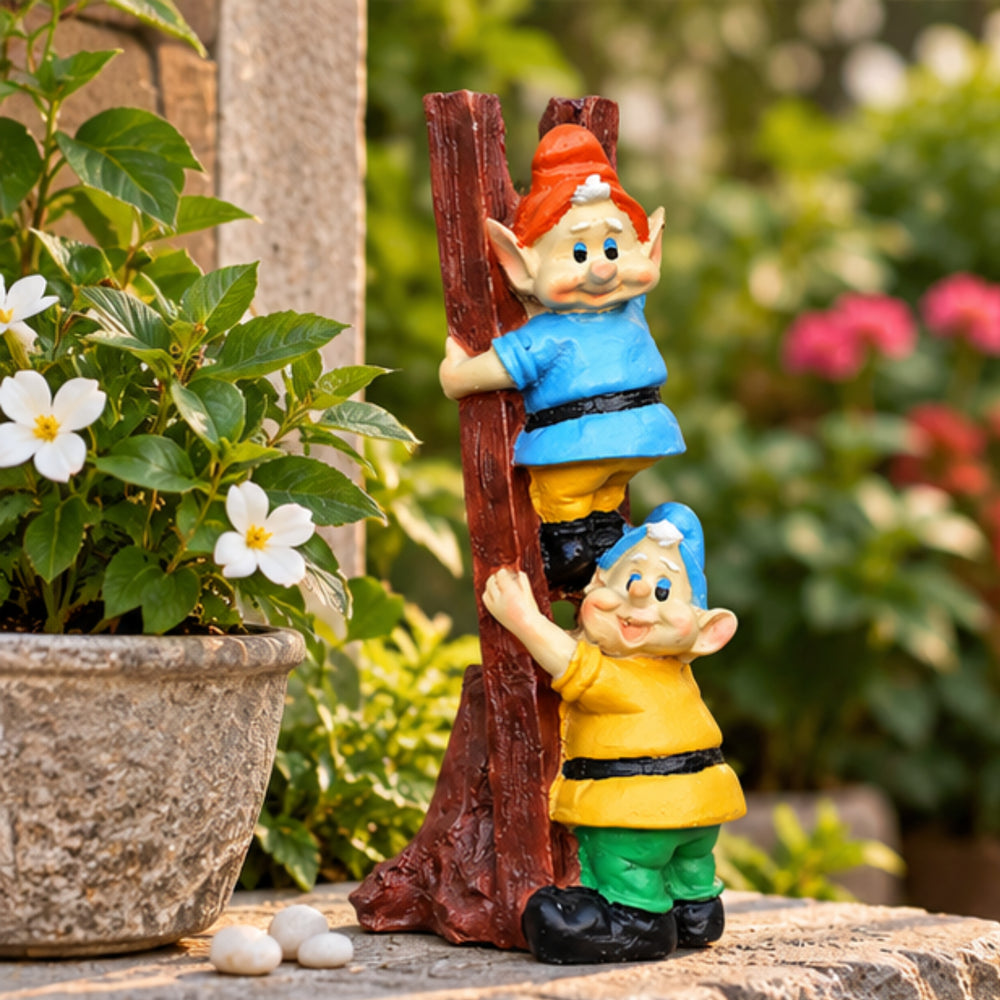 Gnomes, Dwarf, Santa Climbing Stairs Statue | Material Resin | Size 11.6 Inches