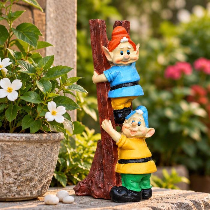 Gnomes, Dwarf, Santa Climbing Stairs Statue | Material Resin | Size 11.6 Inches