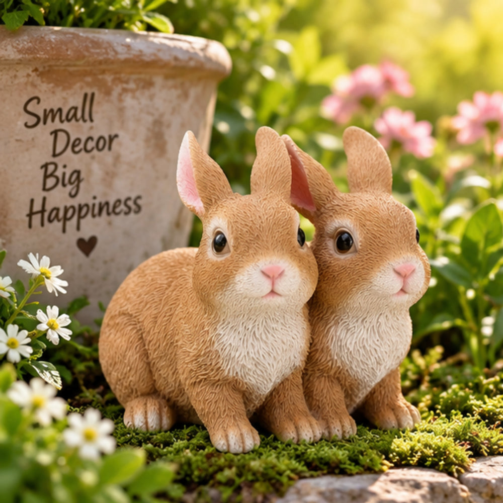 Hand-Painted Miniature Rabbit Figurines – Set of 2 Realistic Garden Bunnies, Brown