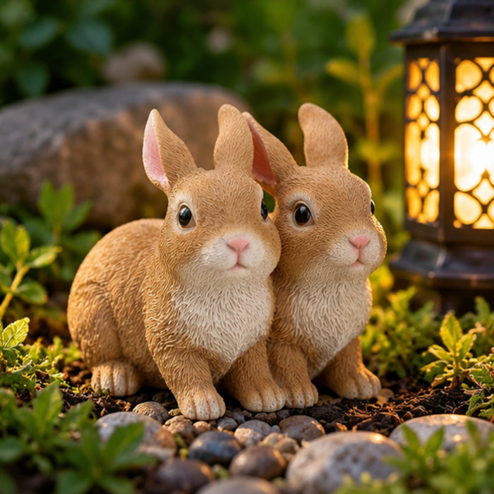 Hand-Painted Miniature Rabbit Figurines – Set of 2 Realistic Garden Bunnies, Brown