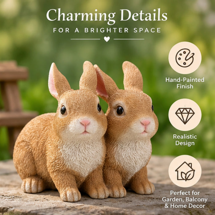 Hand-Painted Miniature Rabbit Figurines – Set of 2 Realistic Garden Bunnies, Brown