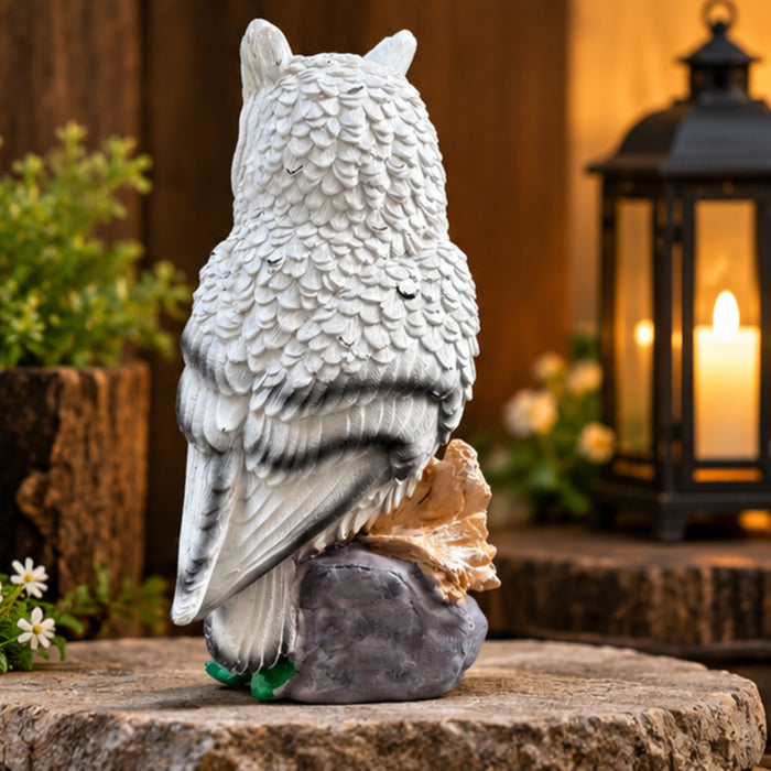 White Owl Figurine on Branch Garden & Home Decor Statue