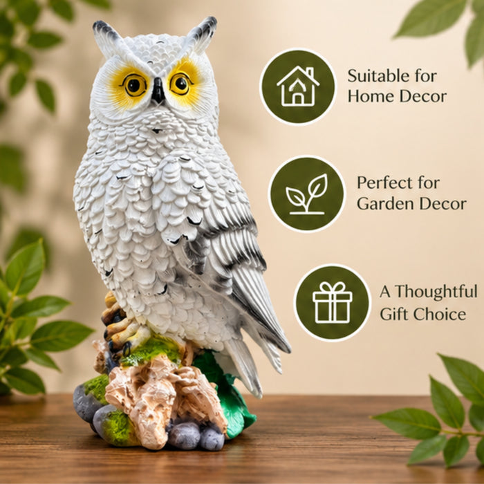 White Owl Figurine on Branch Garden & Home Decor Statue