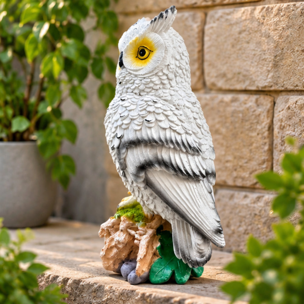 White Owl Figurine on Branch Garden & Home Decor Statue