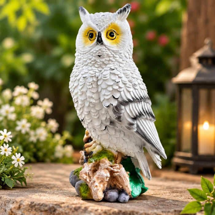 White Owl Figurine on Branch Garden & Home Decor Statue