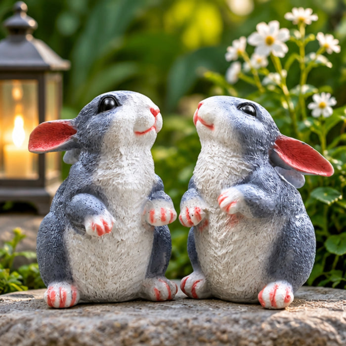 Pair of Grey Rabbit Figurines for Home, Garden & Balcony Decor set of 2
