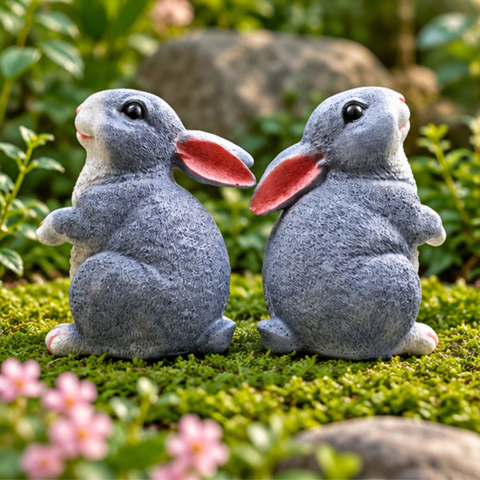 Pair of Grey Rabbit Figurines for Home, Garden & Balcony Decor set of 2