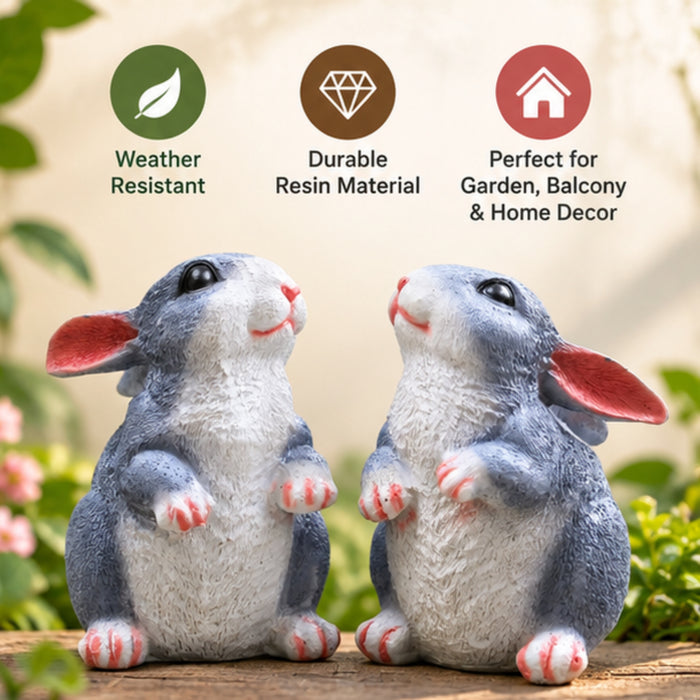 Pair of Grey Rabbit Figurines for Home, Garden & Balcony Decor set of 2