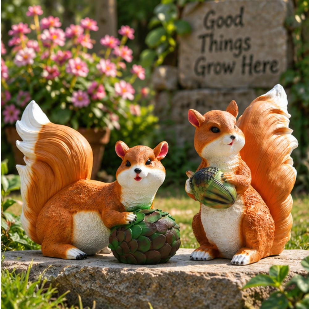 (Set of 2) Big Squirrel Outdoor Garden Statue (Brown)