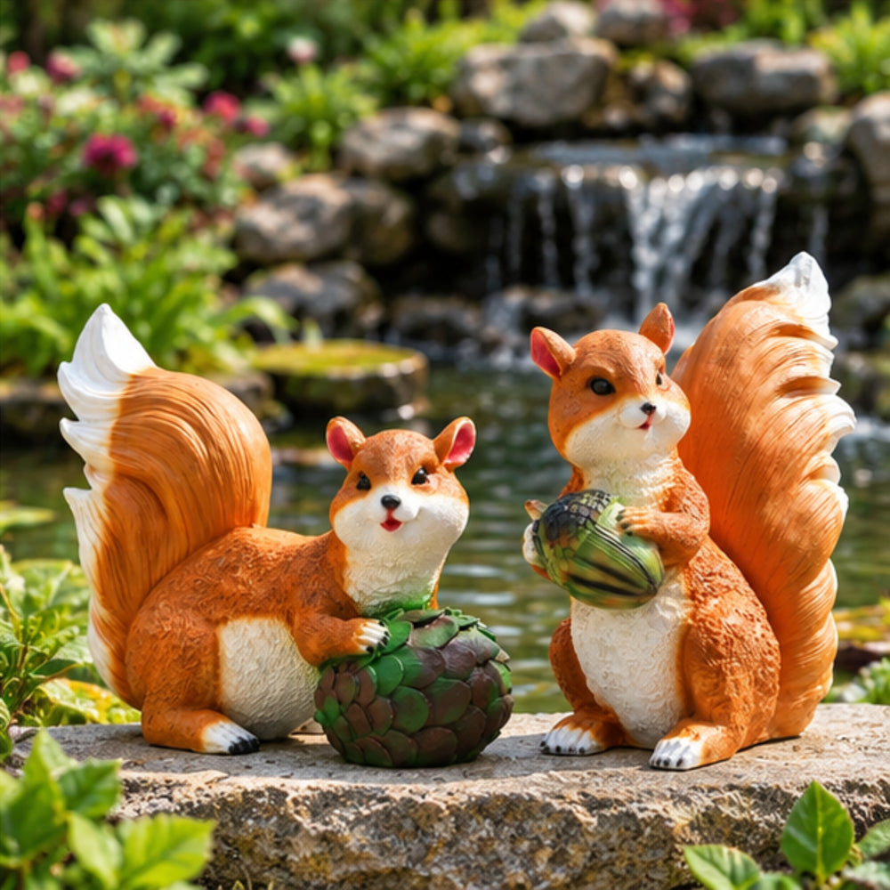 (Set of 2) Big Squirrel Outdoor Garden Statue (Brown)