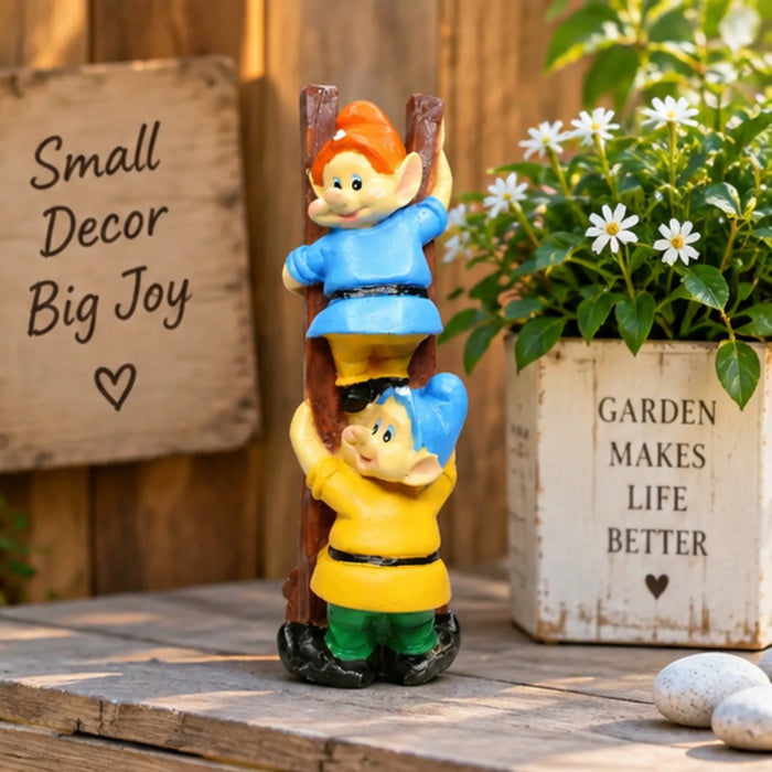 Resin Funny 2 Gnomes on Ladder Santa Idol, Standard (Style 01)